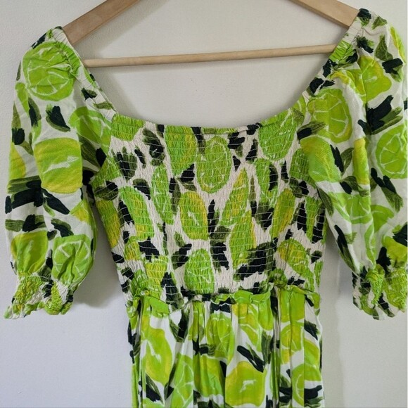 Steve Madden Sunny Lime Challis Midi Dress l Off Shoulder Lime Print Dress Small - Picture 5 of 5